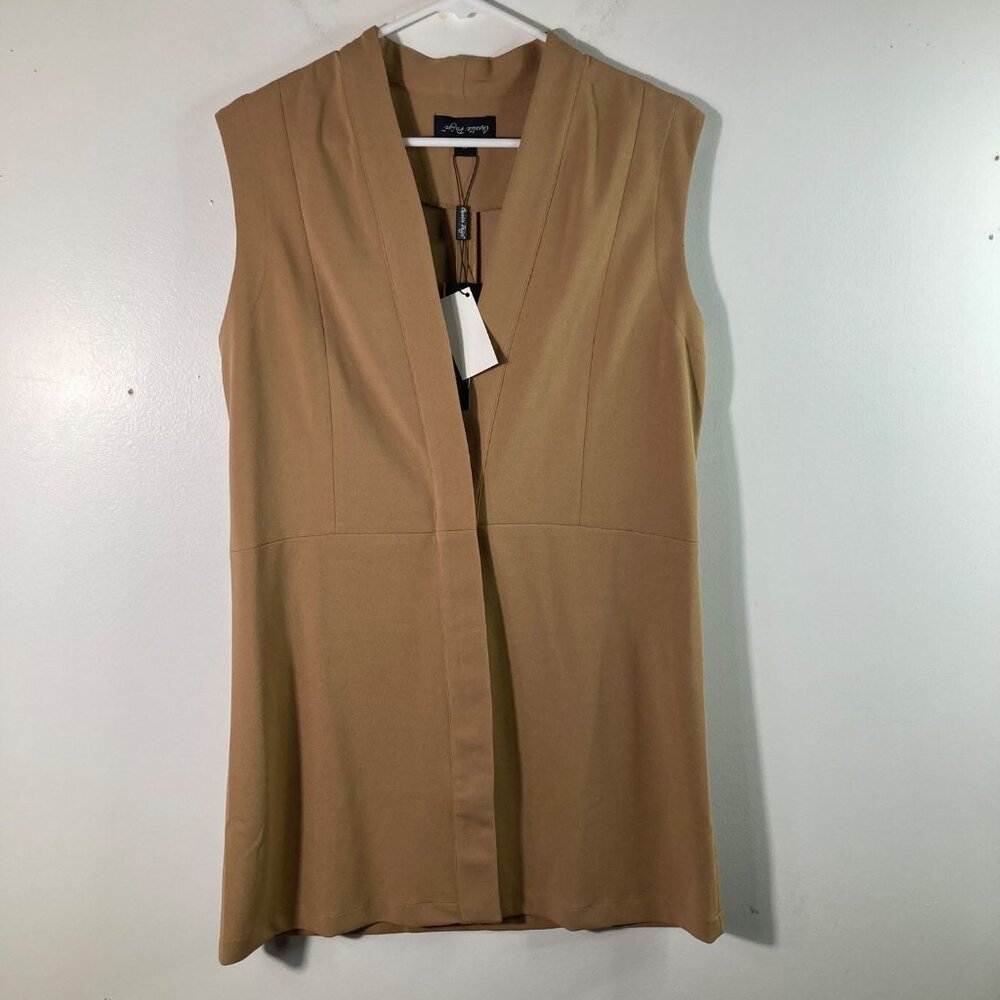 Womens Charlie Paige Gilet Vest Tan S Polyester Spandex V Neck‎ 1 Button Closure